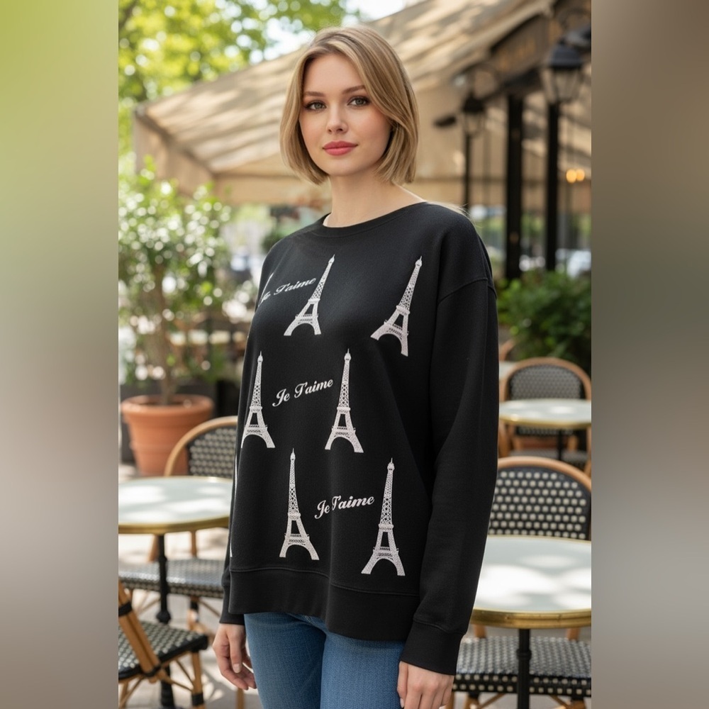 WILDFOX M Black Paris White Eiffel Tower Print Sweatshirt R $89